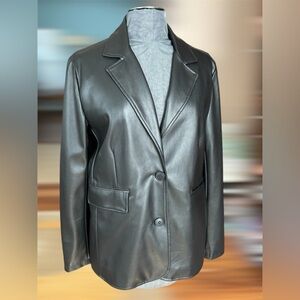 Urban Outfitters Women's Black Vegan Leather Jacket, Size S-Petite